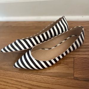 Black and white striped flats